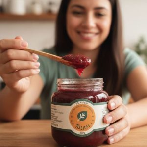 Mermelada de moras azules y ruibarbo endulzada con miel de yacón 230g